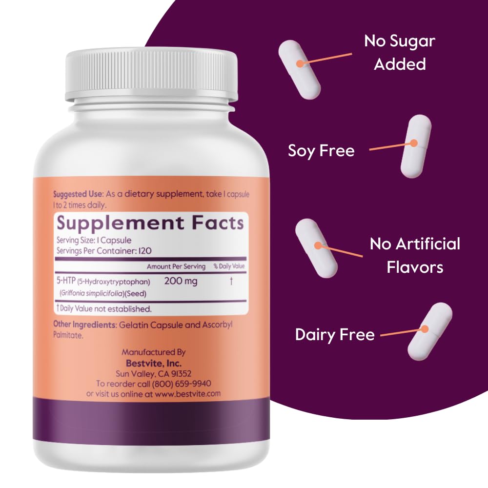 Étiquette du produit BESTVITE 5-HTP 200mg