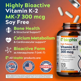 Étiquette du produit biophix K2 MK-7 300mcg