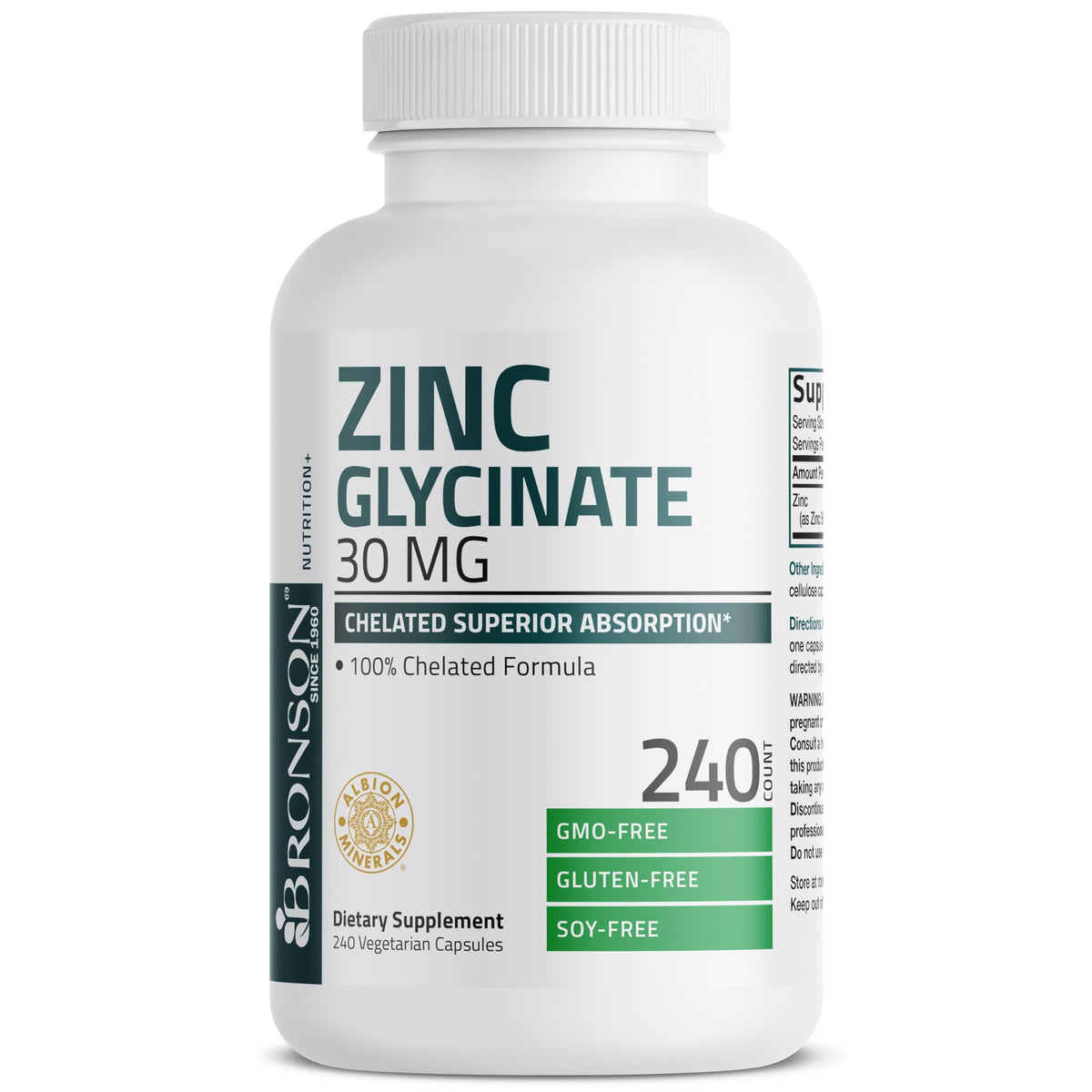 Étiquette du produit Bronson Zinc Glycinate 30 mg