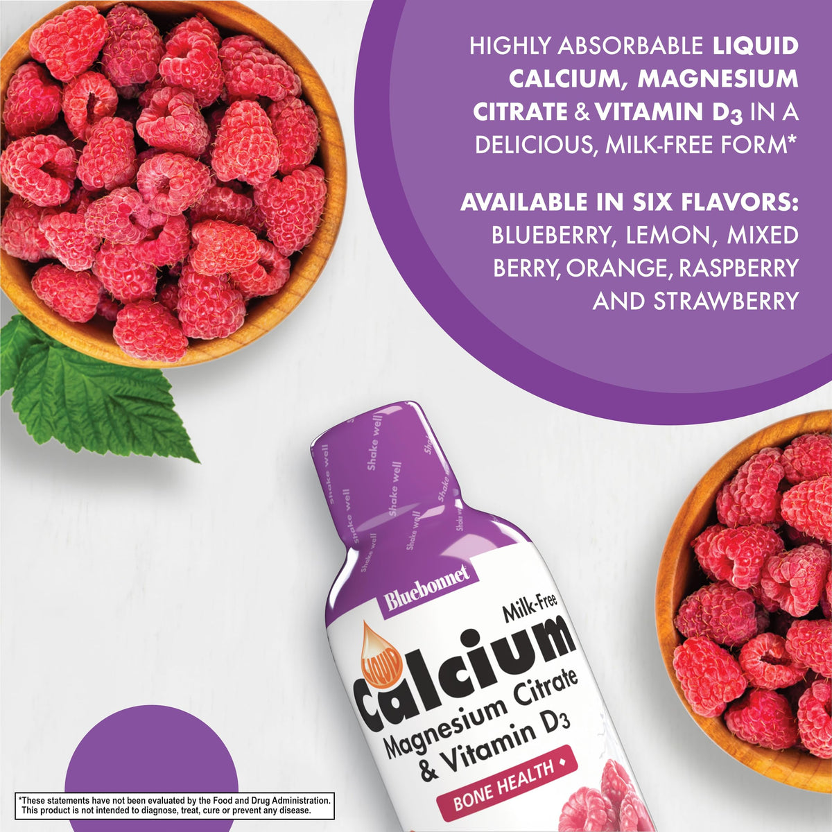 Étiquette du produit Calcium Citrate Liquide BlueBonnet avec ingrédients