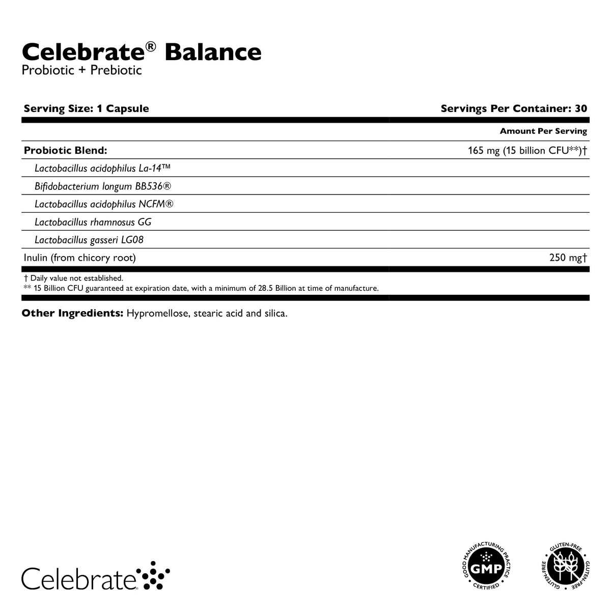 Étiquette du produit Celebrate Bariatric Supplements Probiotiques + Prébiotiques