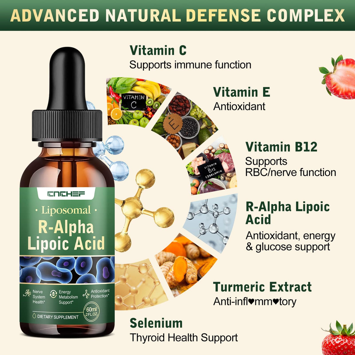 Étiquette du produit CNCHEF Acide Alpha-Lipoïque avec ingrédients et dosage