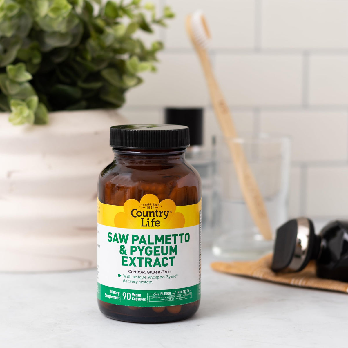 Étiquette du produit Country Life Saw Palmetto et Pygeum
