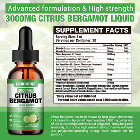 Étiquette du produit de gouttes liquides de citron bergamote lickshine