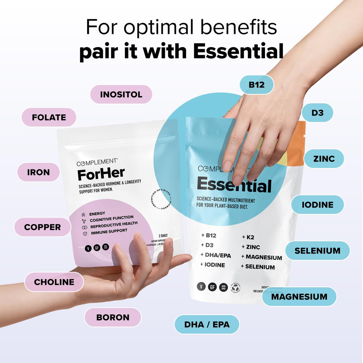 Étiquette du produit de multivitamine femme Complement