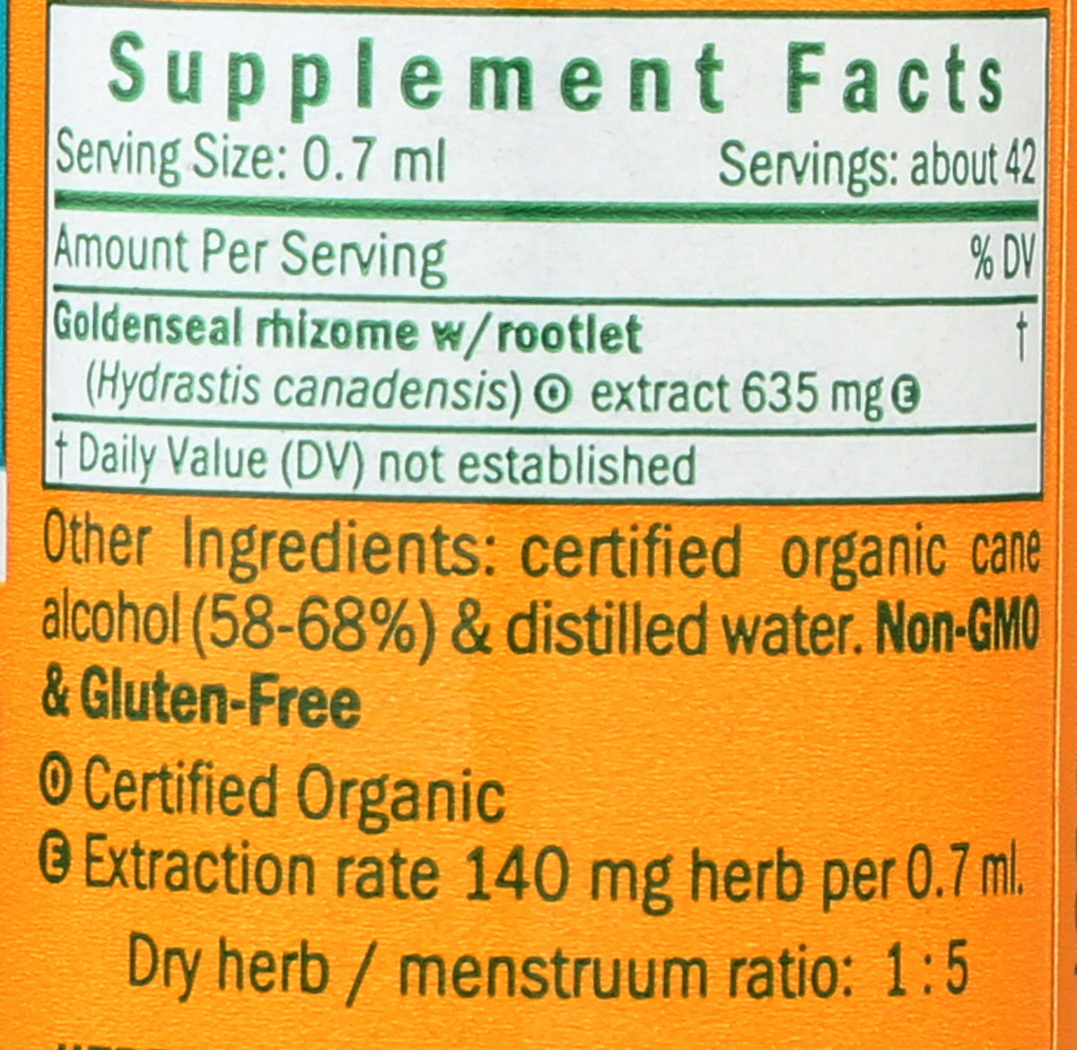 Étiquette du produit Herb Pharm Goldenseal bio