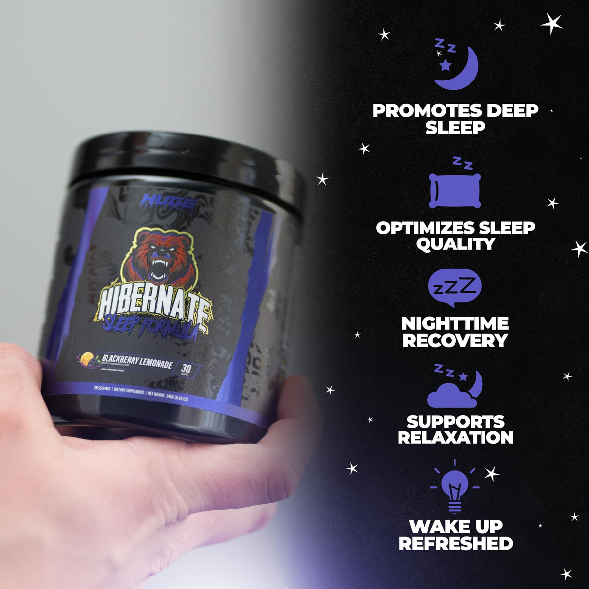 Étiquette du produit Huge Supplements Hibernate, ingrédients et dosage