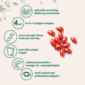 Étiquette du produit Luteine 20mg avec Astaxanthine
