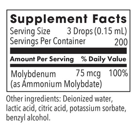 Étiquette du produit Molybdène Liquide, ingrédients et spécifications