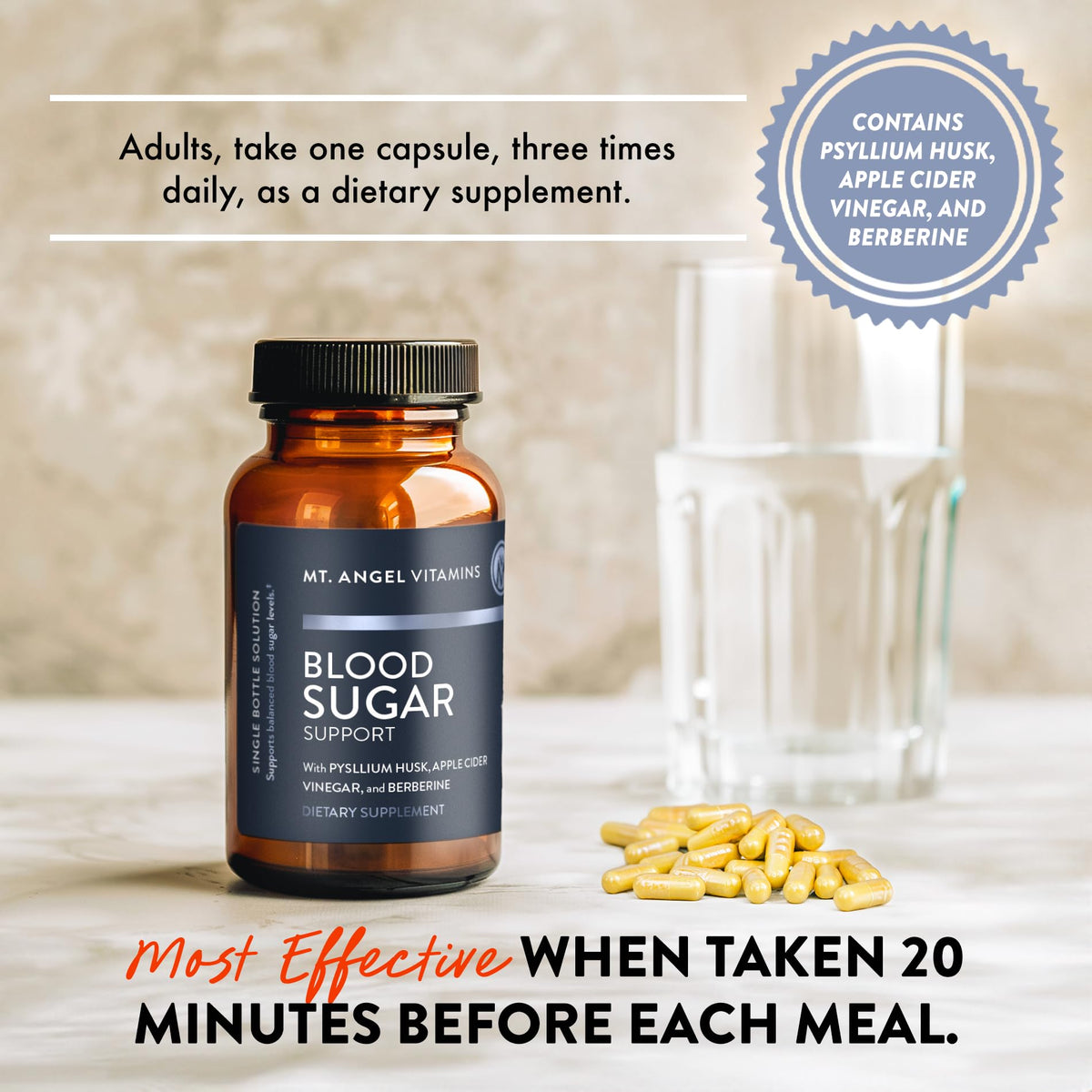 Étiquette du produit Mt. Angel Vitamins Complément Glycémique