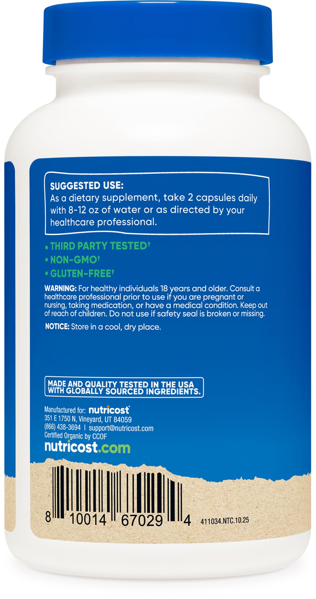 Étiquette du produit Nutricost Champignon Reishi 1500mg
