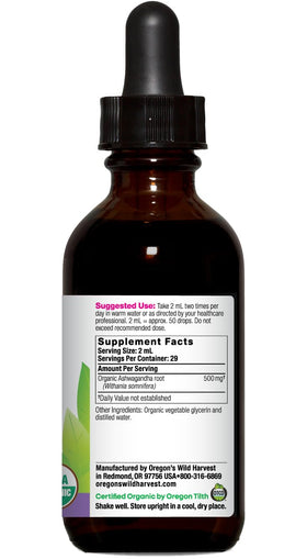 Étiquette du produit Oregon's Wild Harvest Ashwagandha Bio 59 ml