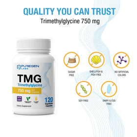 Étiquette du produit P Puregen Labs TMG 750 mg