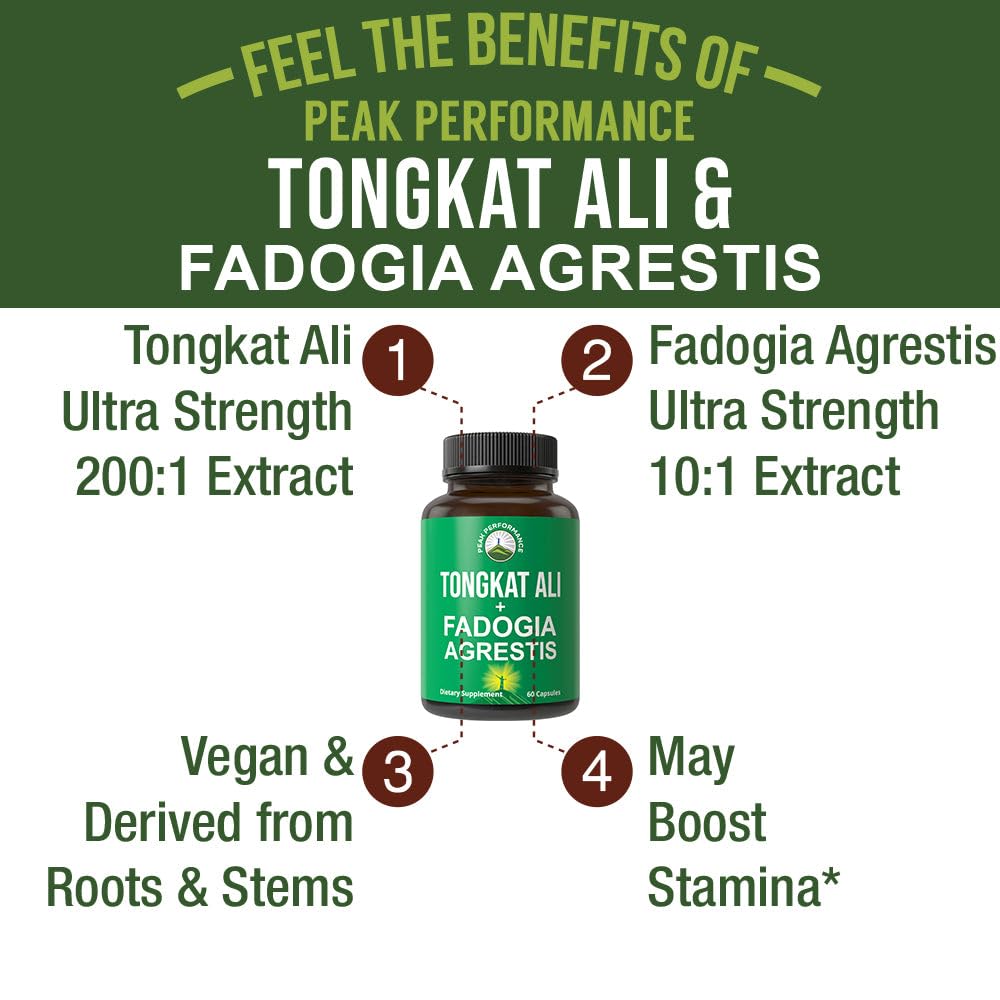 Étiquette du produit Peak Performance Tongkat Ali + Fadogia Agrestis 59g