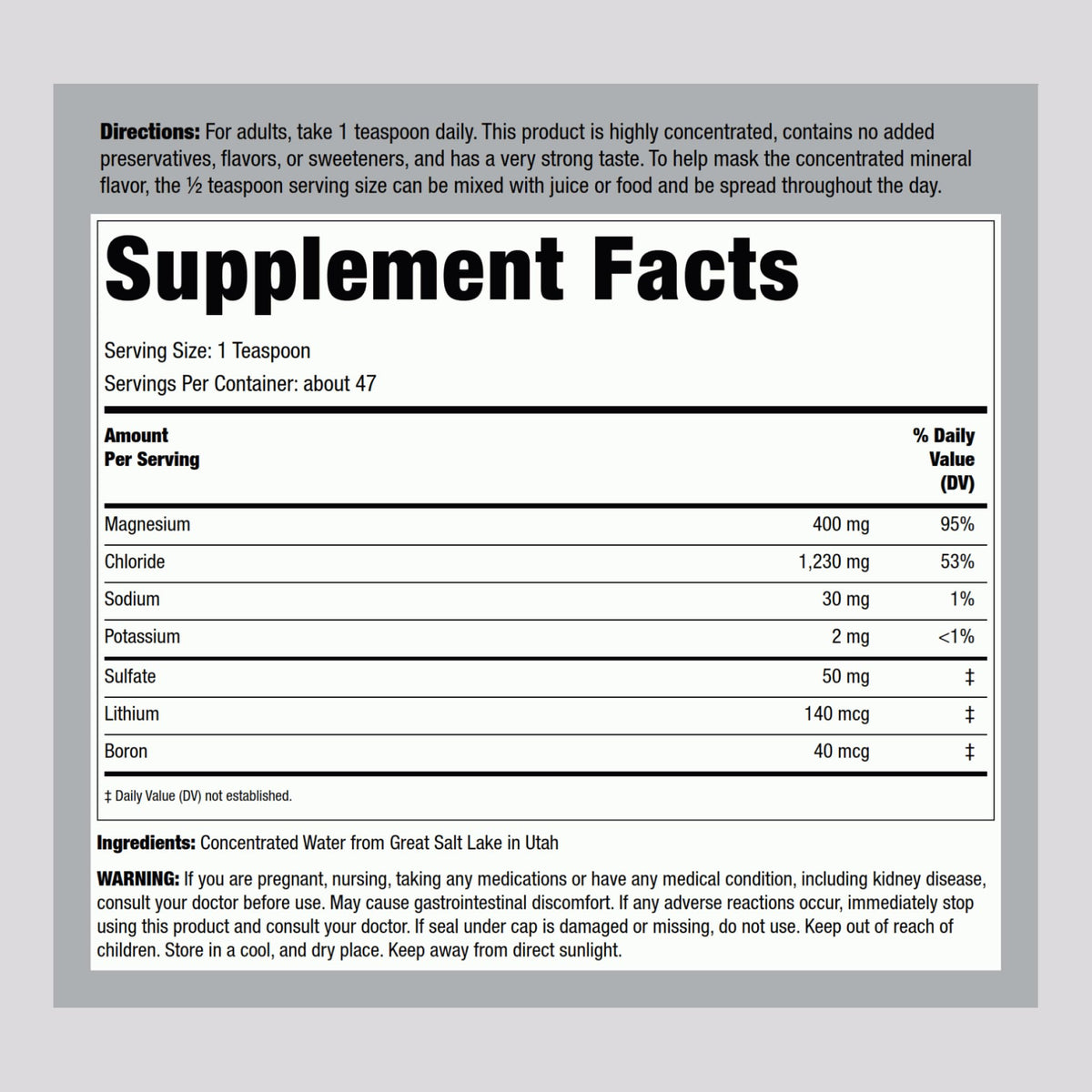 Étiquette du produit Piping Rock Magnésium Liquide Ionique 400 mg