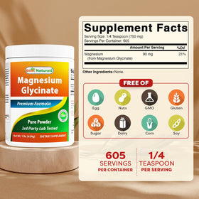 Étiquette du produit Poudre de magnésium glycinate Best Naturals