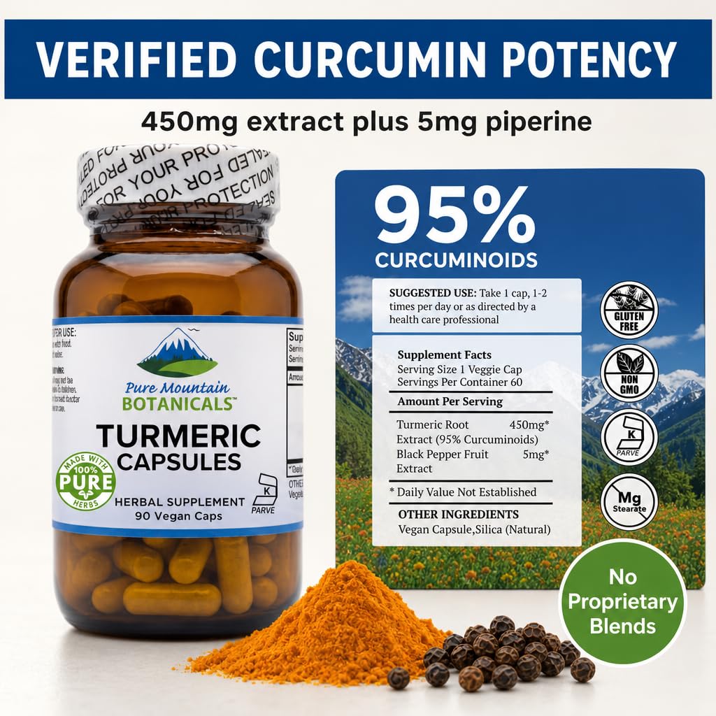 Étiquette du produit Pure Mountain Botanicals Curcuma Curcumin