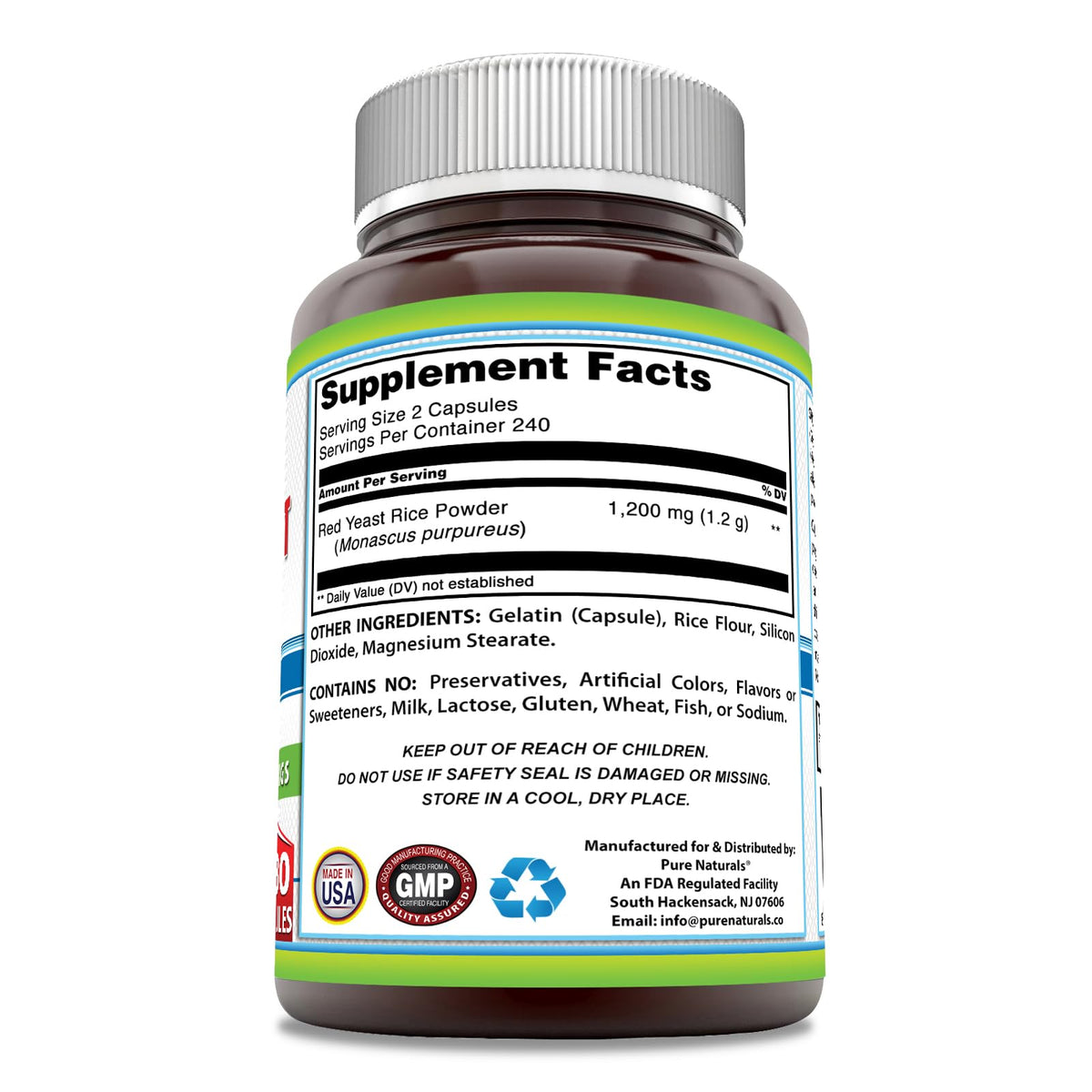 Étiquette du produit Pure Naturals Riz Rouge 1200 mg