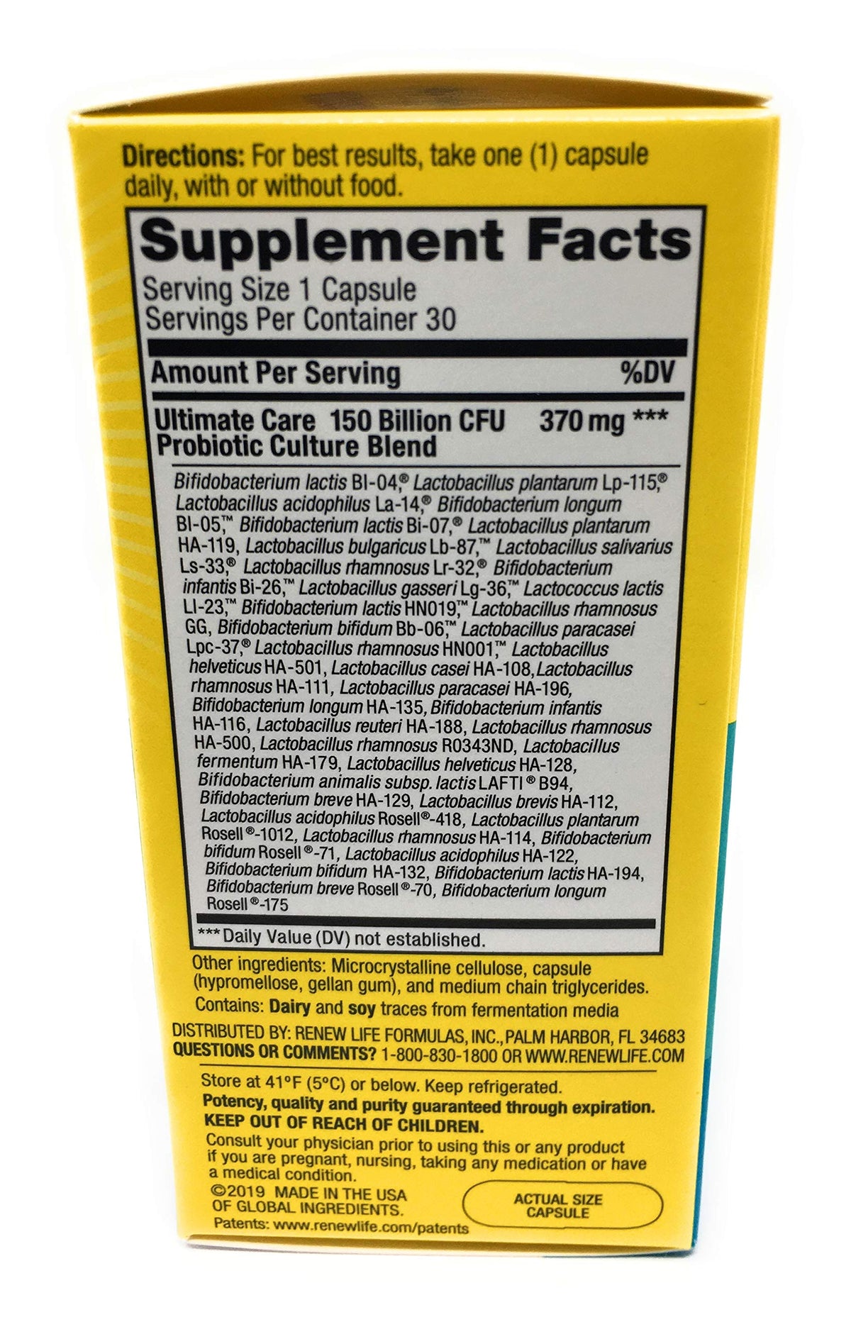 Étiquette du produit Renew Life PROBIOTIC 150B ULTMT Care