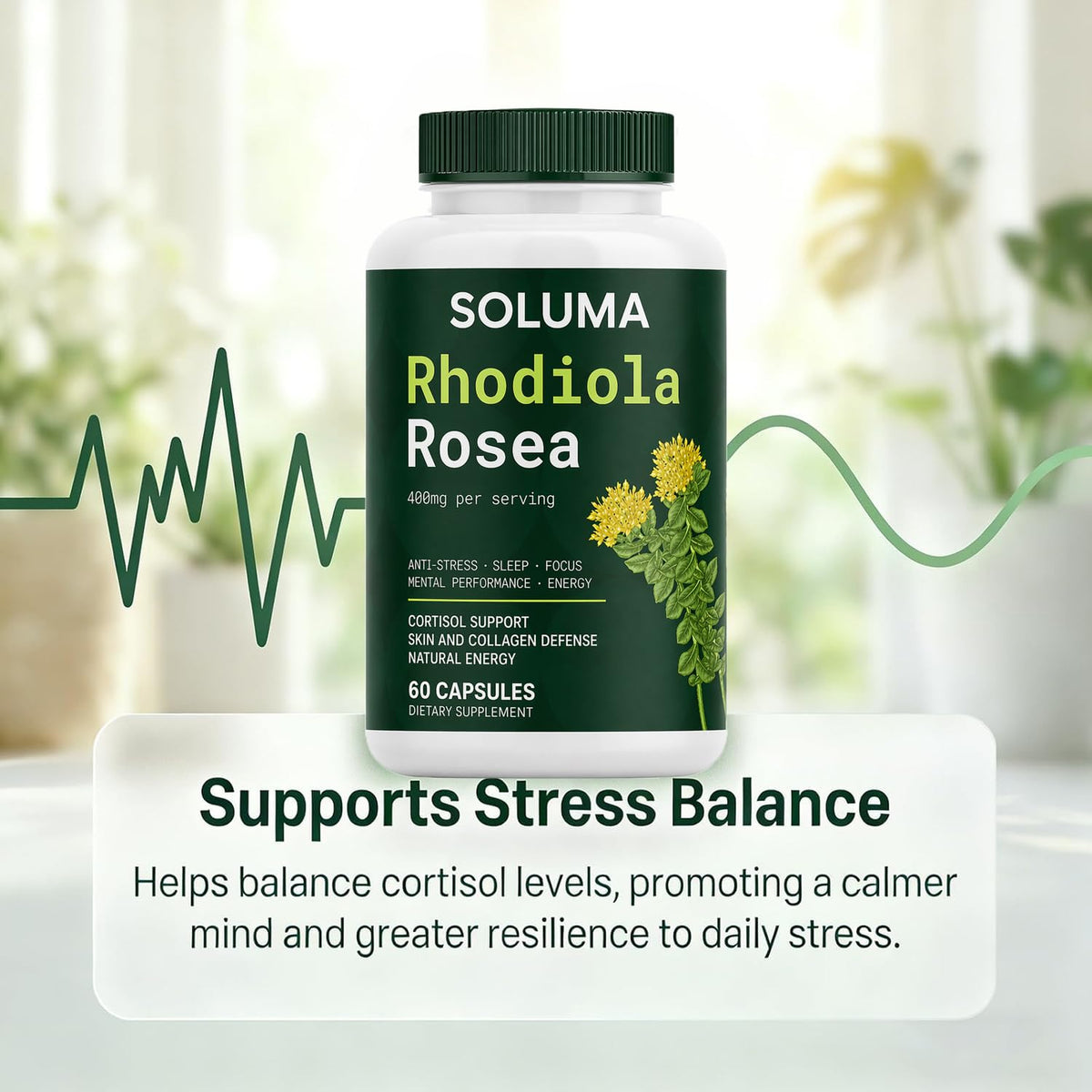 Étiquette du produit Rhodiola Rosea 400mg de linnavarv