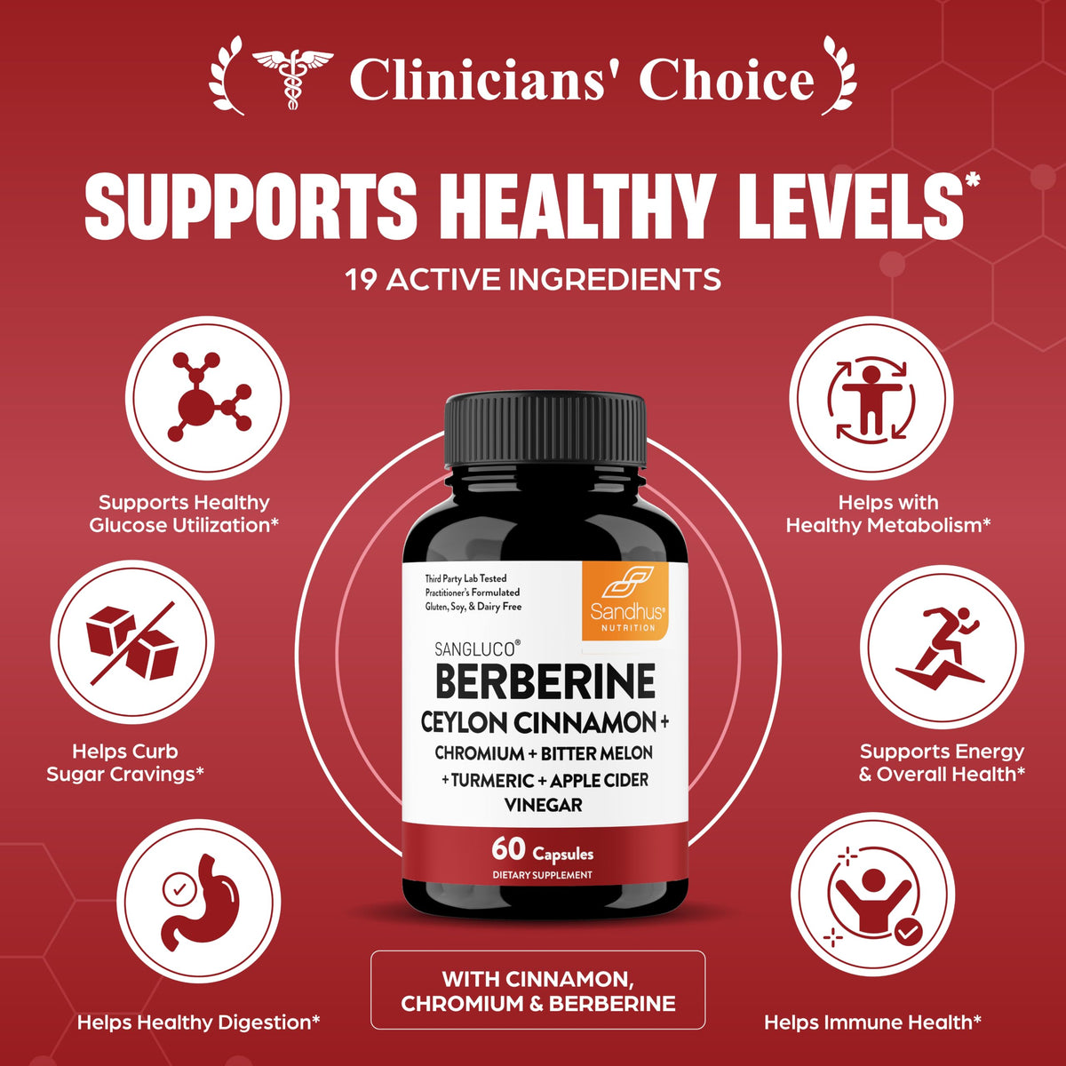 Étiquette du produit Sandhu's Berbérine Cannelle Ceylan 60 capsules
