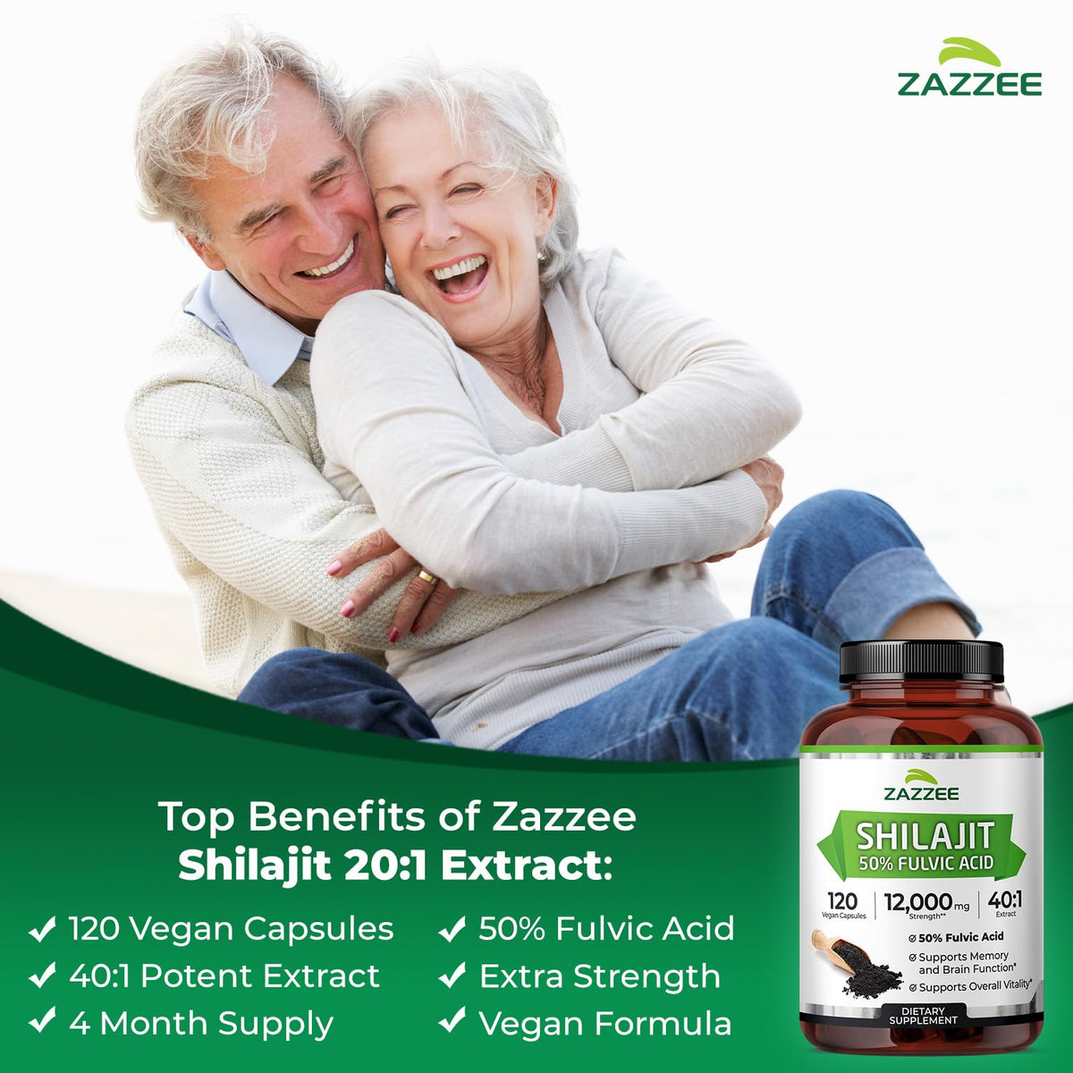Étiquette du produit Shilajit Zazzee avec spécifications