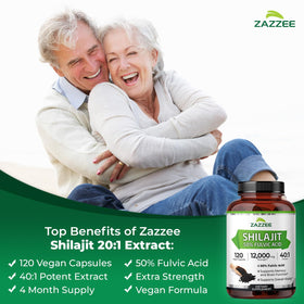 Étiquette du produit Shilajit Zazzee avec spécifications