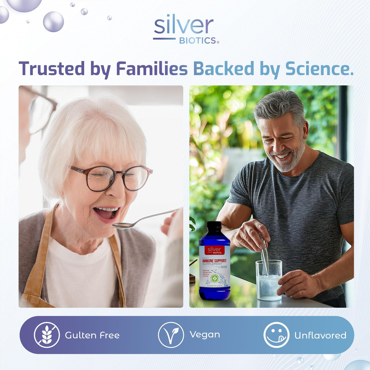 Étiquette du produit Silver Biotics avec ingrédients