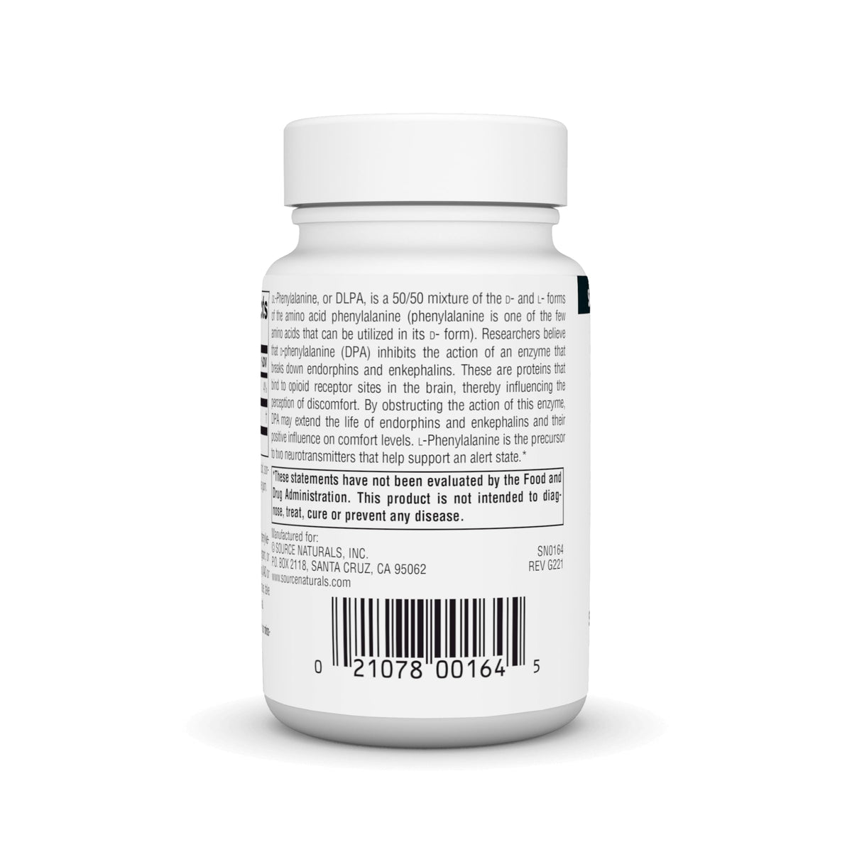 Étiquette du produit Source Naturals DLPA DL-Phenylalanine 750 mg