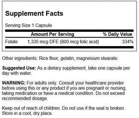 Étiquette du produit Swanson Acide Folique 800 mcg