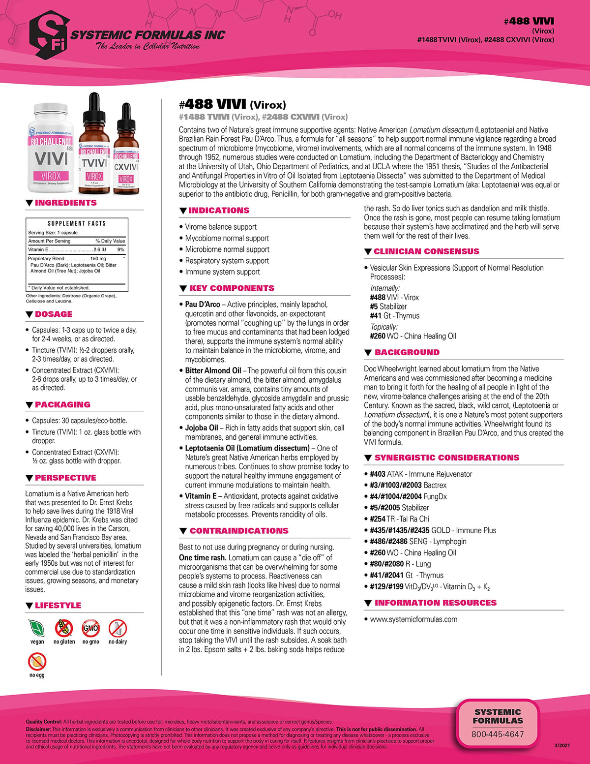 Étiquette du produit Systemic Formulas Bio Challenge #488 VIVI Virox