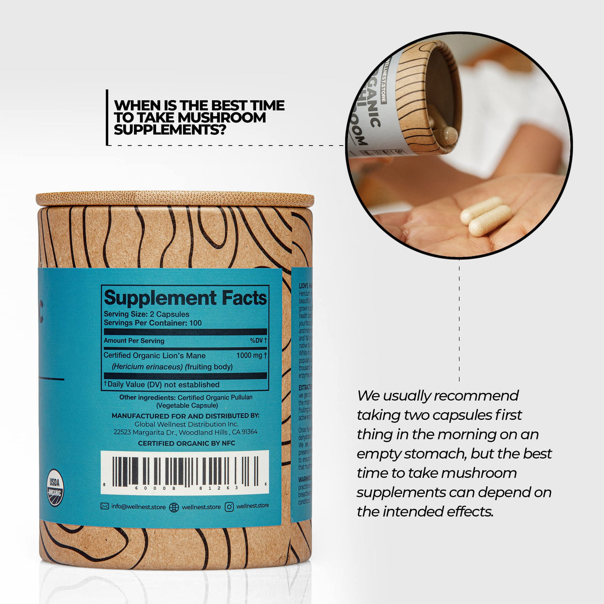 Étiquette du produit Wellnest.Store Champignon Hericium