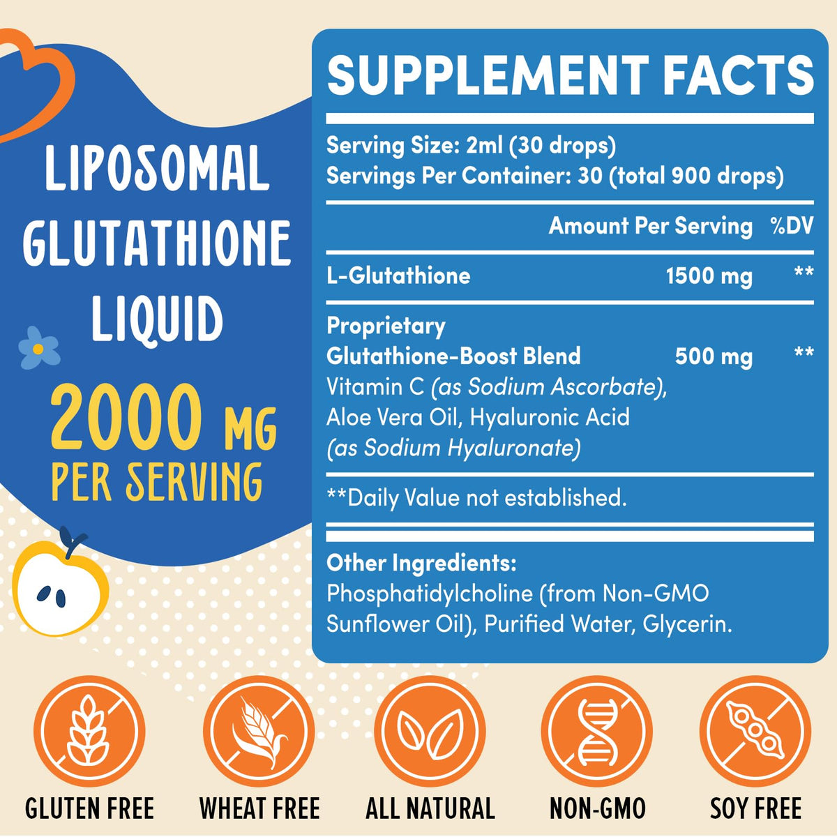 Étiquette du Prunucis Liposomal Glutathione 2000MG avec ingrédients