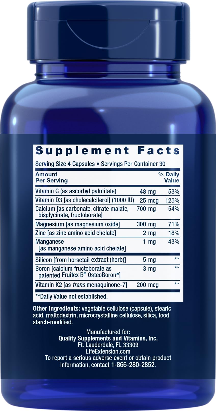 Étiquette du supplément Life Extension Bone Restore avec informations nutritionnelles