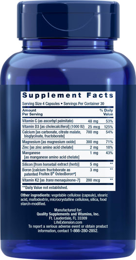 Étiquette du supplément Life Extension Bone Restore avec informations nutritionnelles