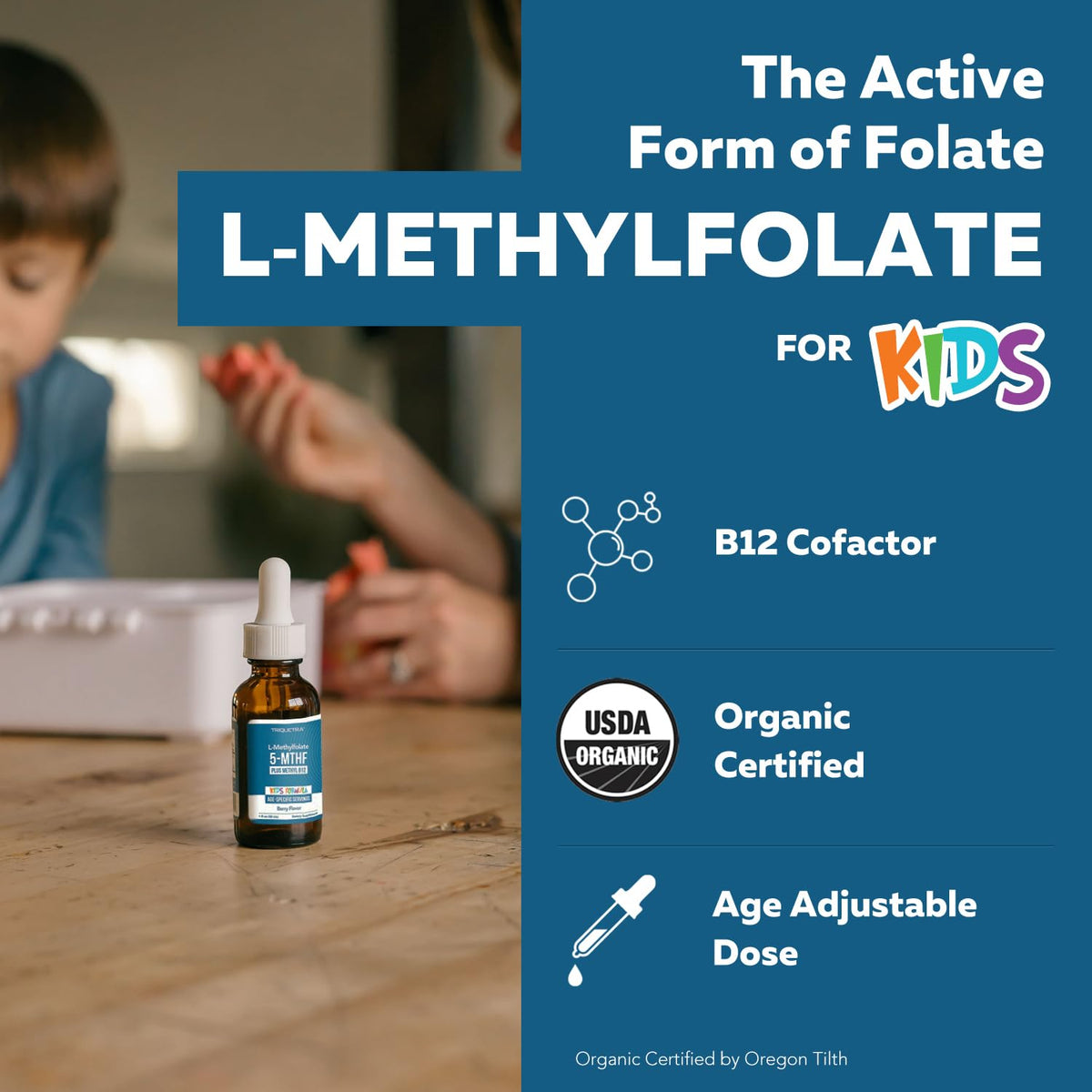 Étiquette du Triquetra Health Kids L-Méthylfolate avec informations nutritionnelles