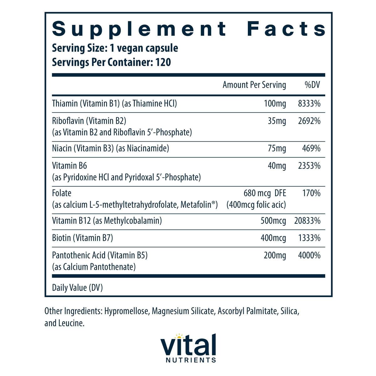 Étiquette du Vital Nutrients Complexe de Vitamines B