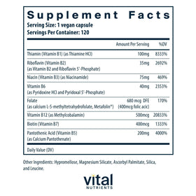Étiquette du Vital Nutrients Complexe de Vitamines B