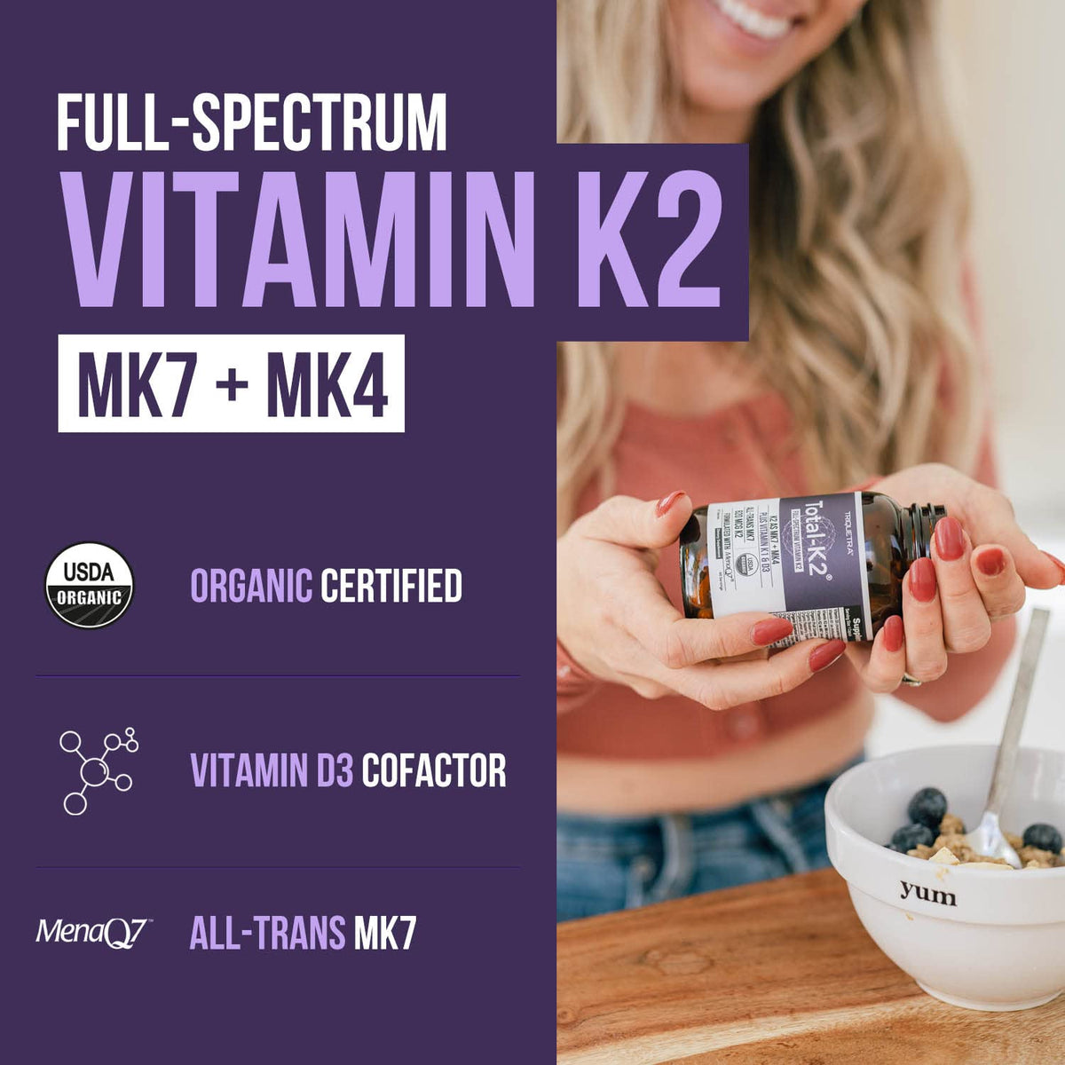 Étiquette Triquetra Health Total K2 avec ingrédients