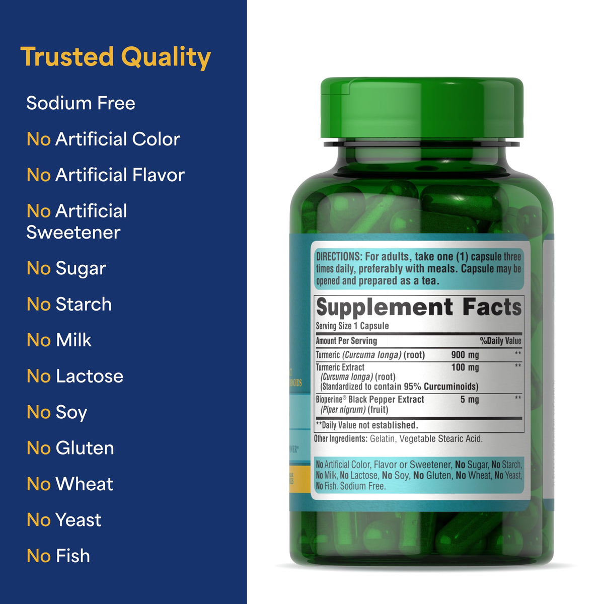Étiquettes des ingrédients de Puritan's Pride Curcuma Curcuma 1000mg