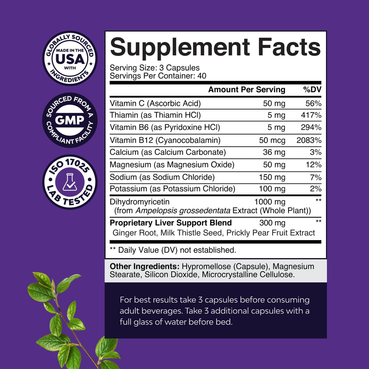 Étiquettes et informations nutritionnelles des comprimés Natures Craft