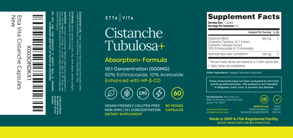 Etta Vita Cistanche Tubulosa capsules 500 mg avec autres compléments alimentaires
