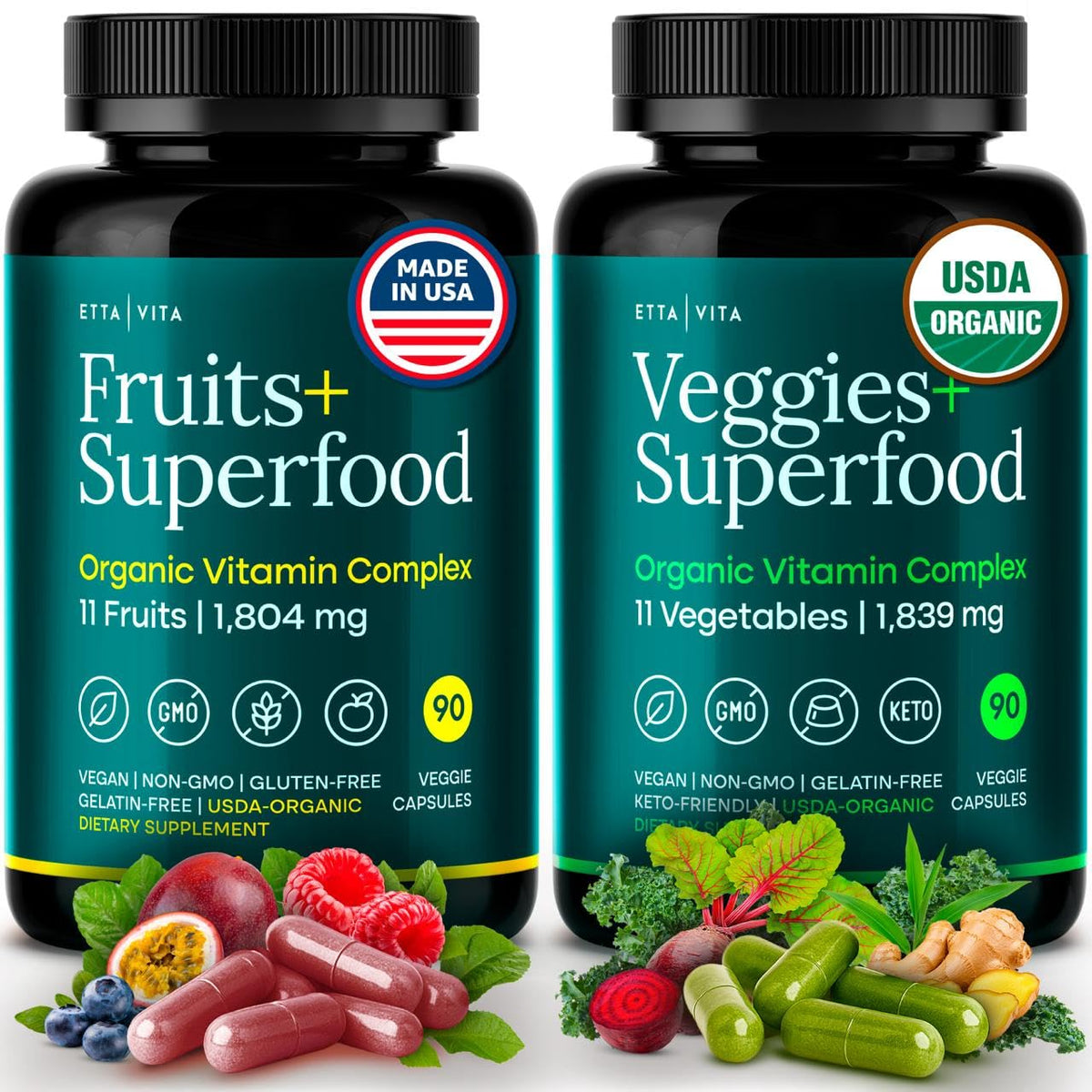 Etta Vita complément alimentaire bio fruits et légumes 180 gélules végétales vue de face