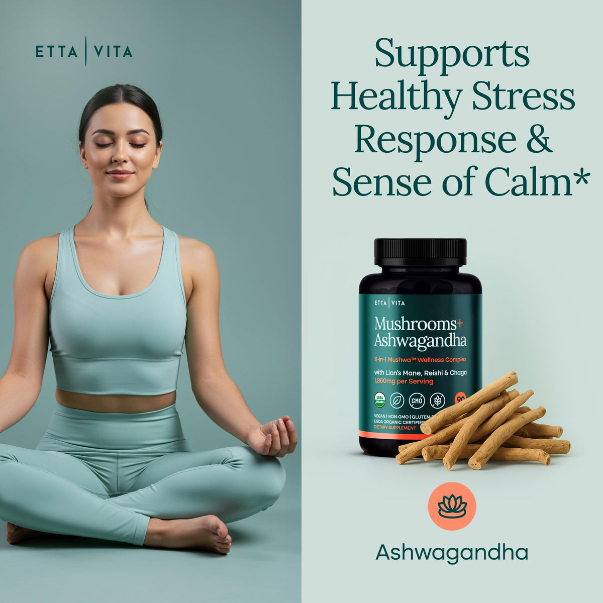Etta Vita Complément Alimentaire Champignon 11-en-1 capsules avec verre d'eau