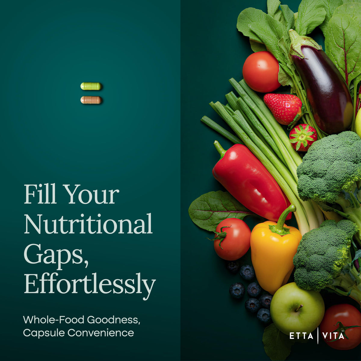 Etta Vita complément bio fruits et légumes sur une table