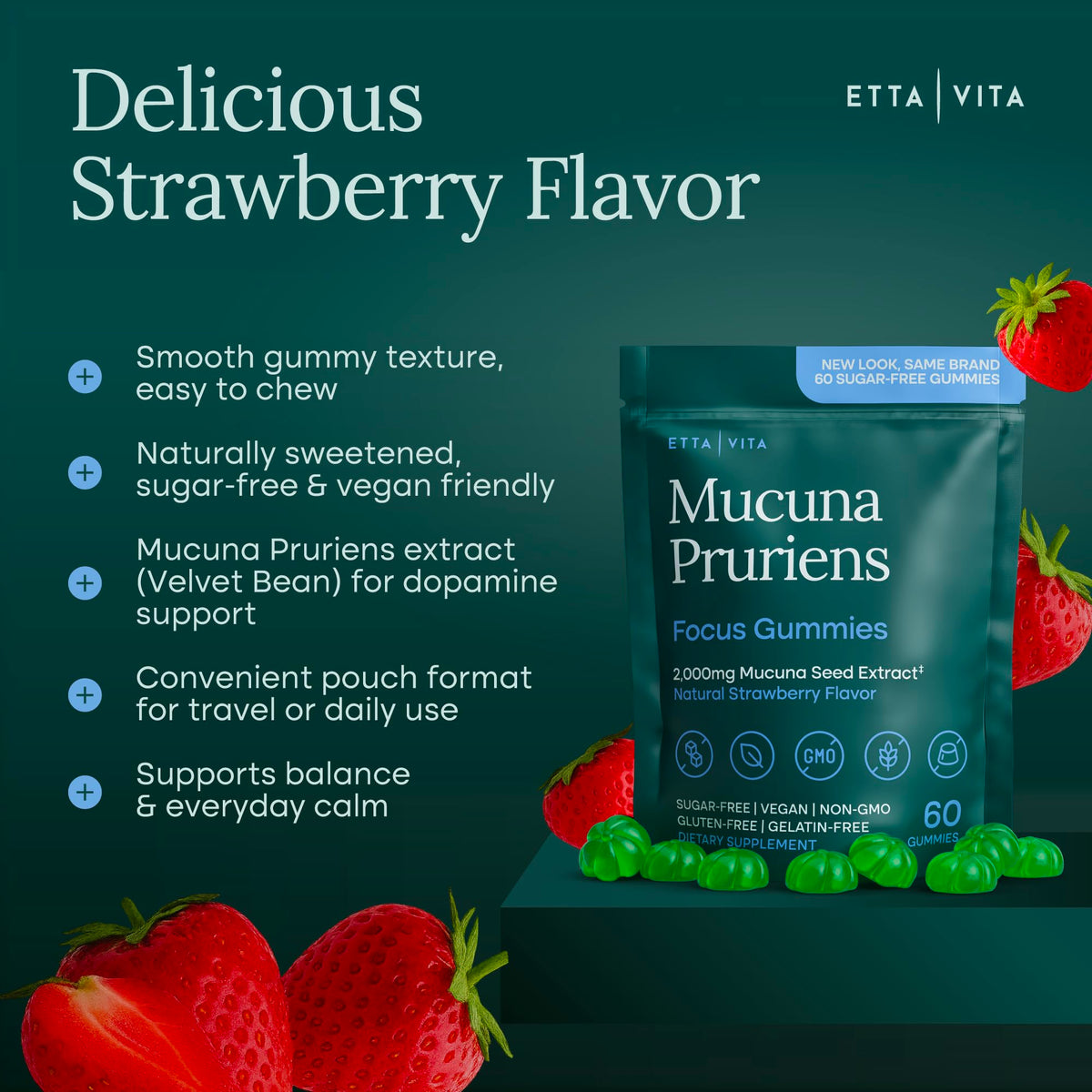 Etta Vita gummies Mucuna Pruriens, gélifiés à l'intérieur du paquet
