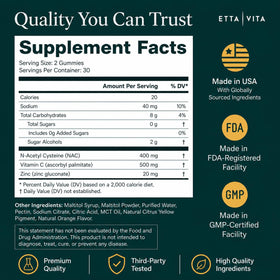 Etta Vita Gummies NAC sans sucre dans une main