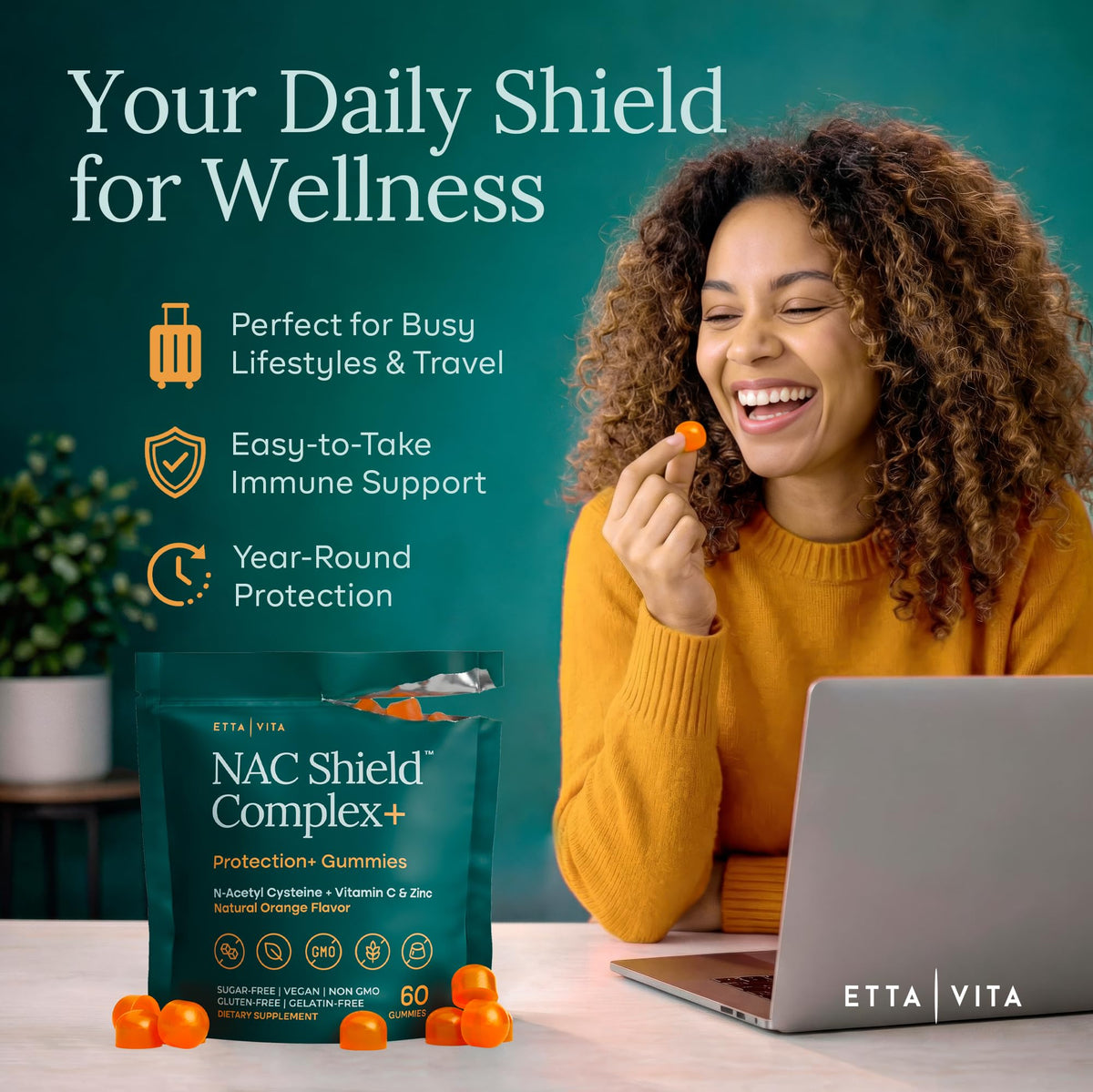 Etta Vita Gummies NAC sans sucre sur une table