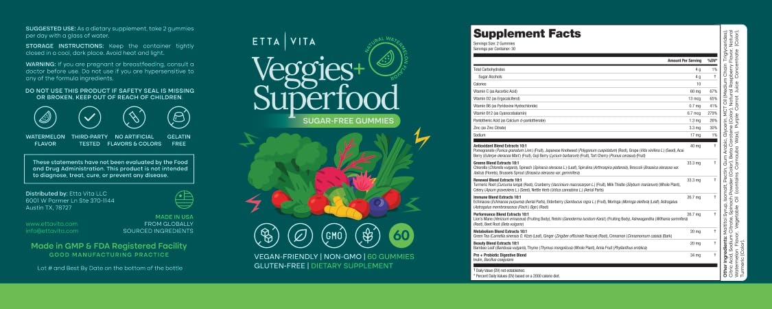 Etta Vita Gummies Vitamines et Minéraux Sans Sucre - gummies avec fruits frais