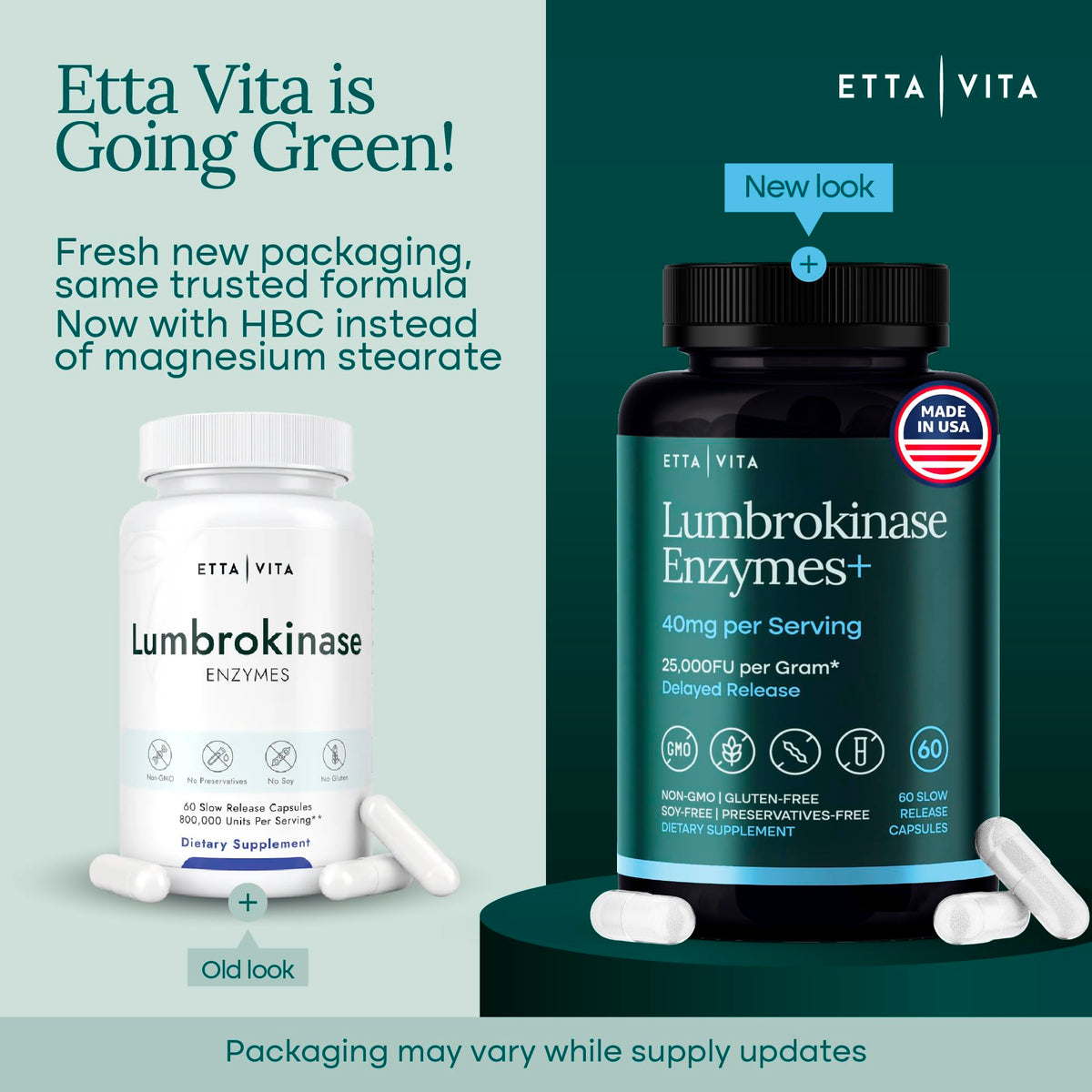 Etta Vita Lumbrokinase 40mg capsules en gros plan
